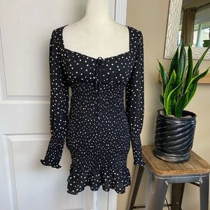 Forever 21 Polka Dot Smocked Square Neckline Peasant Dress